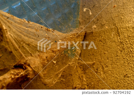 Old dusty cobwebs on the barn window. Old dusty cobwebs on the barn window. 92704192