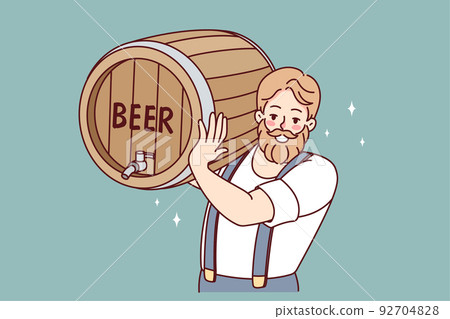Bearded man with beer barrel  92704828