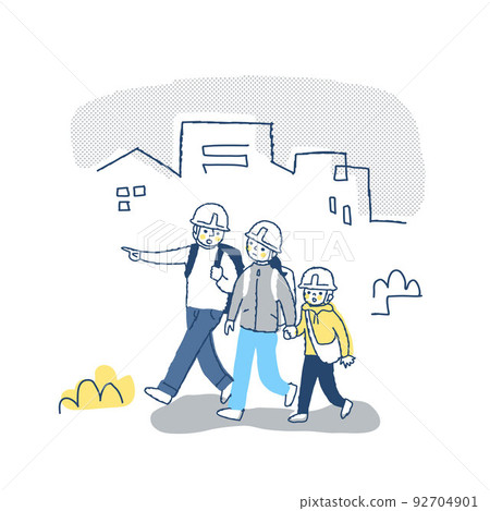 Family heading to the shelter on foot 92704901