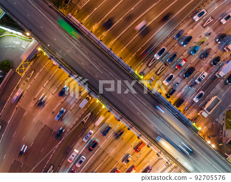 Top down view of city traffic at night Top down view of city traffic at night 92705576