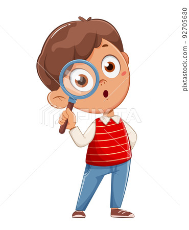 Cute schoolboy with magnifying glass Cute schoolboy with magnifying glass 92705680