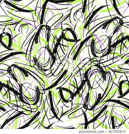 Wavy and swirled chalk strokes seamless pattern. 92705975