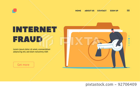 Internet Fraud Landing Page Template. Cyber Crime, Hacker Attack, Theft Character Steal Private Data. Bulgar In Mask 92706409