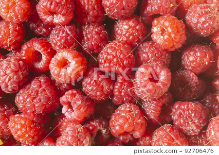 Ripe raspberries close-up 92706476
