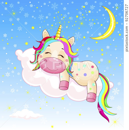 Baby unicorn sleeping on a cloud Baby unicorn sleeping on a cloud 92706727