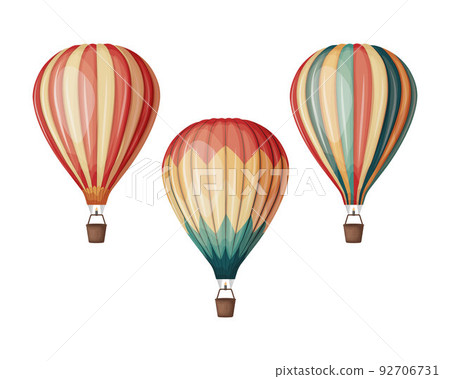 Balloons. A set of hot air balloons of different colors. Colored balloons flying across the sky. Vector illustration Balloons. A set of hot air balloons of different colors. Colored balloons flying across the sky. Vector illustration 92706731