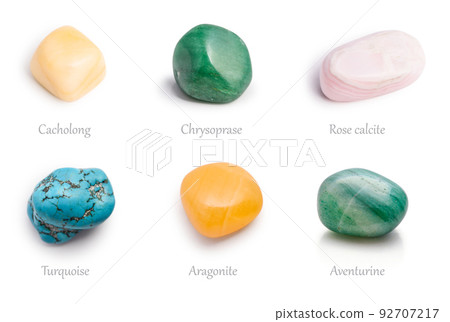 Cacholong, chrysoprase, rose calcite, aventurine, aragonite, and turquoise natural stone 92707217
