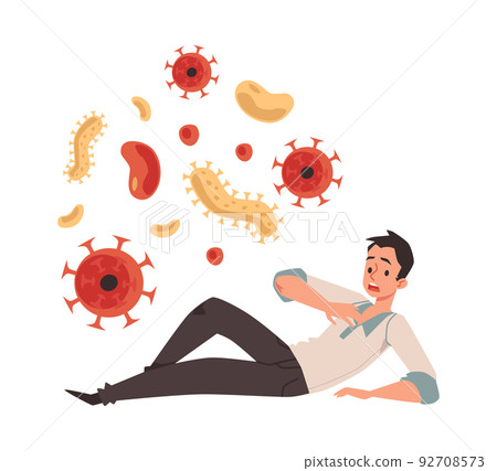 Man with anxiety of germs has panic attack, flat vector illustration isolated. 92708573