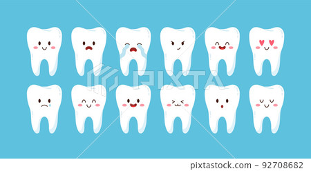 Set of cute cartoon teeth with different emotions flat style 92708682