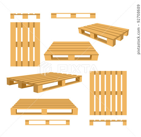 Wooden pallets set from different angles, flat vector illustration isolated. Wooden pallets set from different angles, flat vector illustration isolated. 92708689