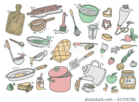 Kitchen utensil items collection, doodle sketch vector illustration isolated. Kitchen utensil items collection, doodle sketch vector illustration isolated. 92708766