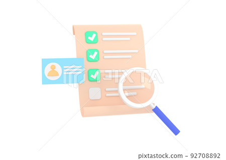 Id card with magnifying glass, checklist paper, recruitment staff, human resources, job search, job application Id card with magnifying glass, checklist paper, recruitment staff, human resources, job search, job application 92708892
