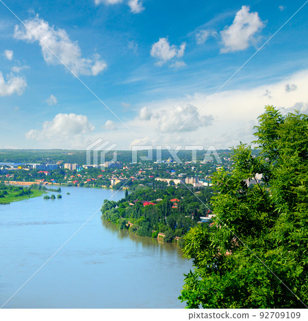 Dniester River between Moldova, Soroca city on right Dniester River between Moldova, Soroca city on right 92709109