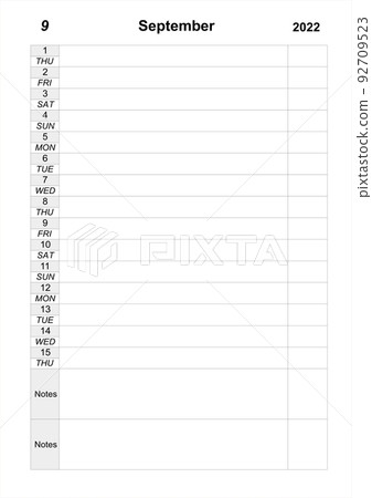 Calendar planner for first half of september 2022. monthly planner 92709523