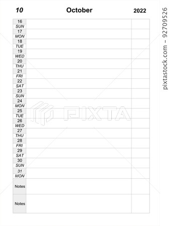 Calendar planner for second half of october 2022. work organizer 92709526