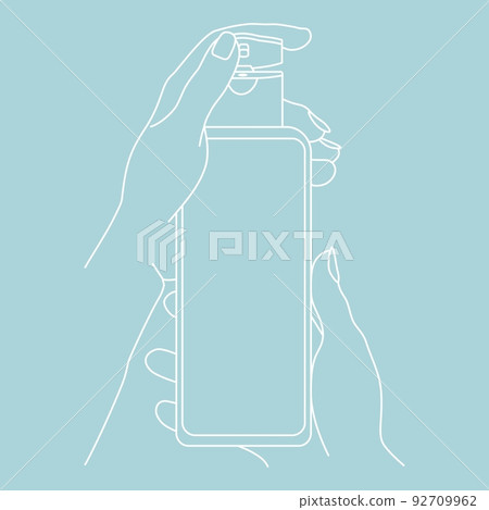 Human hands holding cosmetic packaging with opened cap. Isolated vector illustration. Human hands holding cosmetic packaging with opened cap. Isolated vector illustration. 92709962