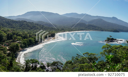 aerial view of Castellanos paradisiac wild beach in Ilhabela island. Sao Paulo coastline, Brazil aerial view of Castellanos paradisiac wild beach in Ilhabela island. Sao Paulo coastline, Brazil 92710075