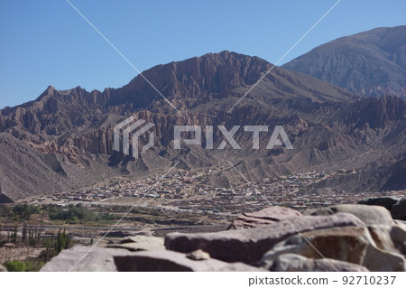 archaeologic ruins of Pucara de tilcara, in Jujuy, Argentina. desert landscape on Andes mountains archaeologic ruins of Pucara de tilcara, in Jujuy, Argentina. desert landscape on Andes mountains 92710237