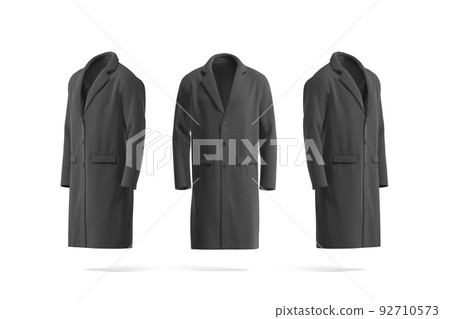 Blank black wool coat mockup, front and side view 92710573