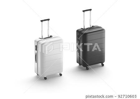 Blank black and white suitcase with handle mockup, side view 92710603