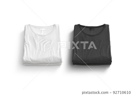 Blank black and white folded square t-shirt mockup stack, isolated Blank black and white folded square t-shirt mockup stack, isolated 92710610