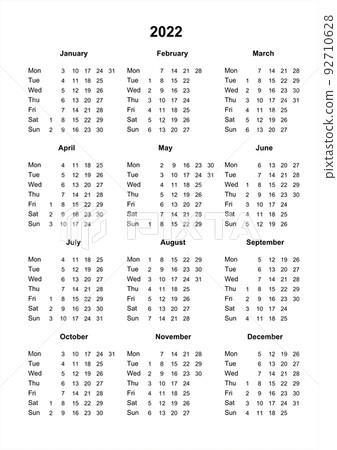 Calendar 2022. Printable calendar for 2022. Minimalist style 92710628