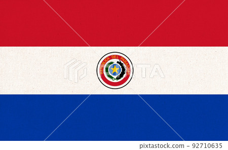 Flag of Paraguay. Fabric Texture. National symbol 92710635