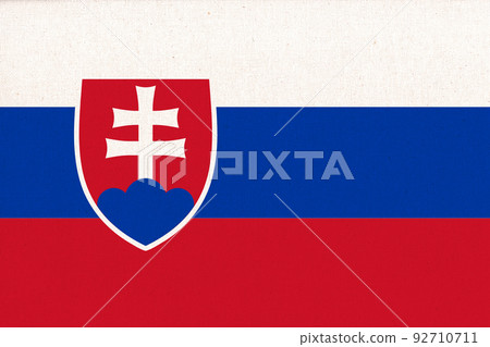 Flag of Slovakia. Slovak flag on fabric texture Flag of Slovakia. Slovak flag on fabric texture 92710711