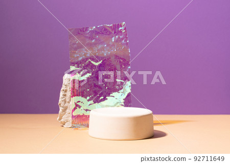 Creative geometric podium, bright sunlight and shadows purple background, gothic style, mockup Creative geometric podium, bright sunlight and shadows purple background, gothic style, mockup 92711649