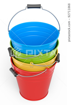 Set of metal garden buckets for hydration of plants isolated on white background Set of metal garden buckets for hydration of plants isolated on white background 92711868
