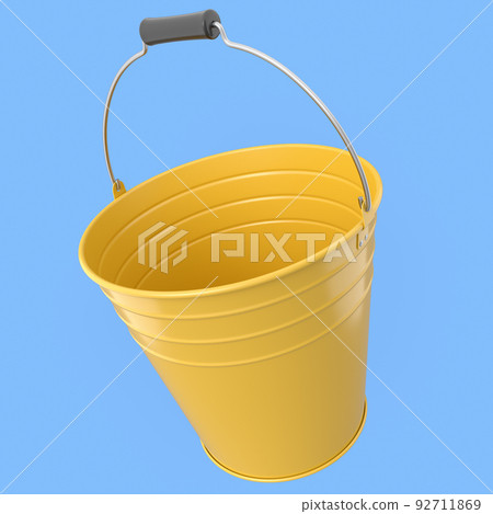Empty metal garden bucket for hydration of plants isolated on a blue background Empty metal garden bucket for hydration of plants isolated on a blue background 92711869