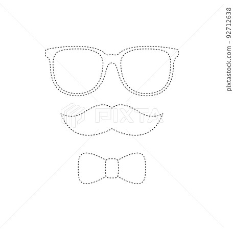 Mustache, Bow Tie, and Glasses tracing worksheet for kids 92712638