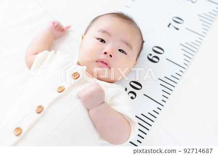 3 months old baby infant height measurement height gauge growth copy space