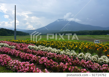 Mt. Kurohime seen from the Nojiri Lake Naumann Elephant Parent and Child statue from Route 18 92714762