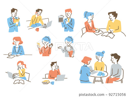 Male and female employees working _ set _ color 92715056