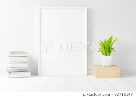 Blank empty picture frame mockup on white cement wall. 92716147