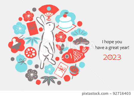 2023 New Year's card rabbit and New Year's 92716403