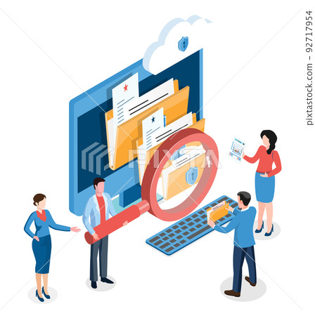 3D isometric File sharing and Transfer concept for transferred Encrypted Form, business and social media marketing, migration, Remote Connection between two mobile phones.  Vector illustration eps10 92717954