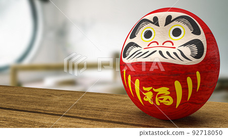 daruma Japanese doll on wood table 3d rendering 92718050