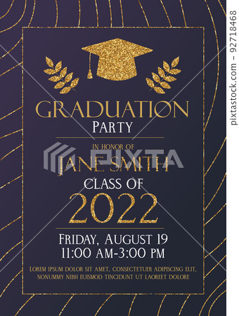Dark with gold glitter Graduation party 2022 invitation card. 92718468