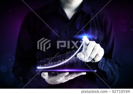 Businessman pointing arrow graph corporate future growth plan 92718594