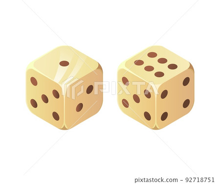 Two dice. Throw devil s bones. Casino, games of chance, fortune, decision concept. Stock vector illustration isolated on white background in realistic catoon style. 92718751