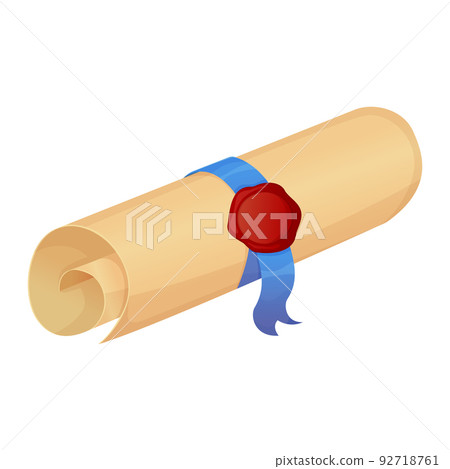 Folded diploma with ribbon and seal isolated on white background in realistic cartoon style. College, university or bachelor graduation symbol. knowledge concept. Folded diploma with ribbon and seal isolated on white background in realistic cartoon style. College, university or bachelor graduation symbol. knowledge concept. 92718761