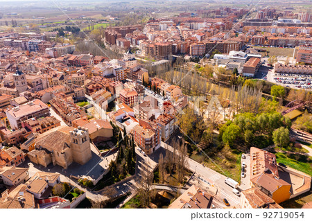 Drone view of Aranda de Duero city on banks of Duero river 92719054