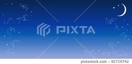 星空的背景圖，有十二個星座和月亮藍色、白色背景、星座、星座線 92719742