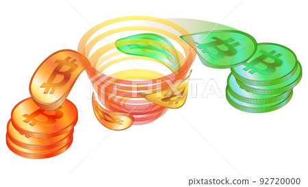 Dirty bitcoins go through Tornado Cash and become clean in isometric view isolated on white. Tornado Cash is service for confidential transfer of cryptocurrency. Banner for news. 92720000