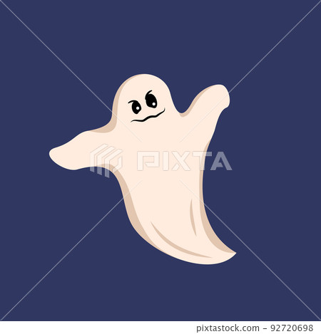 White ghost on a blue background. A sheet with a face, eyes, a smile and a grin. Mystical creature for halloween and for horror decor White ghost on a blue background. A sheet with a face, eyes, a smile and a grin. Mystical creature for halloween and for horror decor 92720698