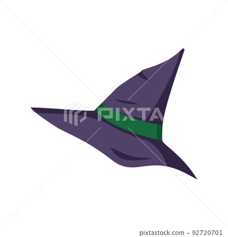 Pointed purple hat with green ribbon. Element for halloween, witch festival and other decorations. Vector illustration Pointed purple hat with green ribbon. Element for halloween, witch festival and other decorations. Vector illustration 92720701