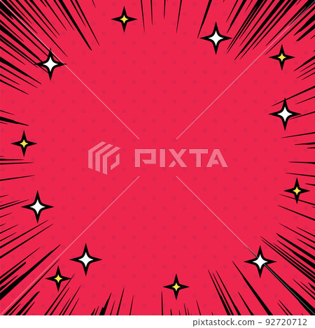 Black concentration line and sparkling pop square frame red background 92720712