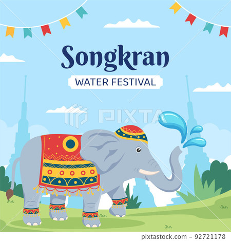 Songkran Festival Day Background Template Cartoon Vector Illustration 92721178